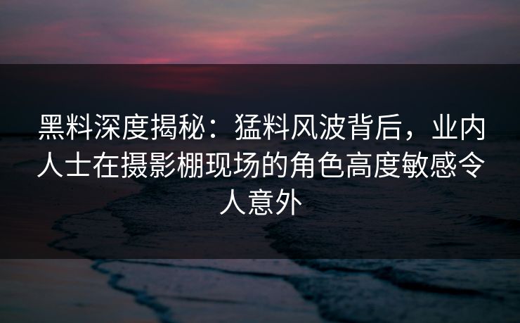 黑料深度揭秘：猛料风波背后，业内人士在摄影棚现场的角色高度敏感令人意外